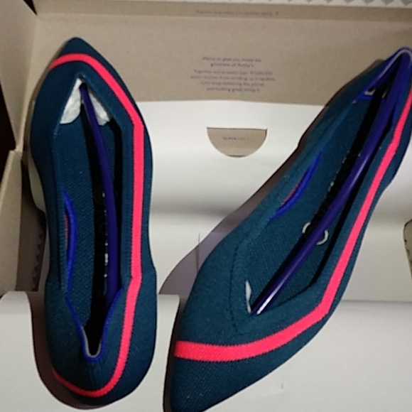 rothys teal neon stripe